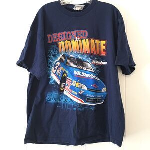 Vtg Chase Authentics Mens XL T Shirt Nascar Dale Earnhardt 3 All Over Print Blue